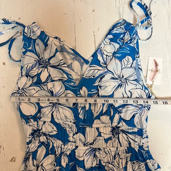 Jessica Simpson Maxi Dress Size S Blue Floral Smocked Tiered Ruched Ruffle $55 - Picture 5 of 9